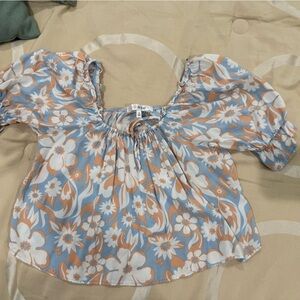 Belle Du Jour Blue and Tan Floral Top